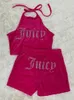 Womens Two Piece Pants Velor Tracksuit Set Two Pieces For Women Sexy Halter Top New in Matching Sporty Shorts 2023 Y2K Juicy Summer Sweatsuit T240122
