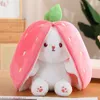 Söt jordgubbkanin Plush Toys Strawberry förvandlas till kaninfrukt Plush Dolls Radish Plush Plukar Partihandel gåvor till barnflickor