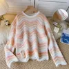 Women's Sweaters Lazy Wind Loose Niche Design Hollow Striped Round Neck Sweater Autumn Long-sleeved Soft Waxy Top