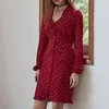 Casual Dresses Kpop Korean Singers French Style Street Red Polka Dot Long-Sleeved Women Party Temperament Single-breasted Loose Dress