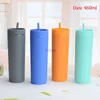 water bottle Double Wall Skinny Tumbler Plastic Forsted Water Bottle Matt Finished 16oz Straight Cup Insulated Tumbler Coffee Mug With Straw 240122