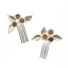 Hair Clips Handmade Pink Enamel Roses Flower Bridal Comb Simple Exquisite Gold Color Leaf Wedding Accessories