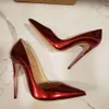 fashion women pumps red patent leather point toe studded spikes high heels shoes Stiletto heeled brand new 12cm big size