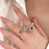 Cluster Rings Sterling Silver Baguette Ring Dainty Simple Green Emerald Cut Cubic Zirconia Adjustable For Women Korean Trendy Jewelry