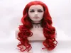 Red Long Body Wave 360 ​​Lace Pront Wigs Glueless مقاومة للحرارة شعر مستعار شعر مستعار طبيعي للنساء Whiteblack 5752122