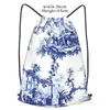 쇼핑 가방 블루 chinoiserie toile 여자 드로우 스트링 ackpack 체육관 남자 야외 여행 배낭 훈련 피트니스 수영 가방