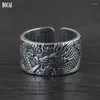 Rings de cluster Bocai Real S925 Pure Silver Antique Artemanhismo 2024 Trend Heart Sutra abrindo Dragon Man Ring