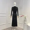 Sukienki swobodne luksusowe czarne diamenty syrena midi sukienka na imprezę 2024 Przyjazd długi rękaw wdzięczny wysokiej jakości eleganckie ubrania kobiet