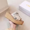 2023 Summer New Cross Letter Printed Thick Sole Slippers with Elevated Woven Bag and Hemp Rope Beach Sandals for Women