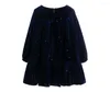 Girl Dresses MY9094 2024 Autumn Winter Girls Princess Elegant Large Lace Skirt Purplish Blue Velvet Dress