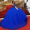 Royal Blue Quinceanera Dresses 레이스 아플리케 스트랩 루플 계층 스커트 스윕 트레인 달콤한 16 생일 파티 공식적인 이브닝 밴드 파티웨어