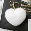 Keychains 1pcs 8cm Real Pink Heart Keychain Pompom Car Keyring Gold Color Chains Pompons Cute Bag Charm For Women R70