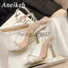 Sandaler Aneikeh 2024 Summer Fashion Silver Glitter Rhinestones Ankle Strap Sandal Female Toe Crystal High Heels Women Shoes Pumpsj240122