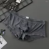 Sous-vêtements hommes sexy glace soie slips extensibles renflement tasse poche respirant sous-vêtements sans couture taille basse