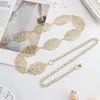 Belts Leaf Shaped Metal Belt For Women Gold Silver Hollow Out Chain Fashion Lady Dress Decorative Waistband