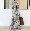 Vêtements ethniques Simplicité Robe ample Robe musulmane Abaya Femme Turn Down Collier Printemps européen et américain Imprimé Coton Lin Jupe longue