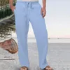 Pantalons pour hommes Hommes Casual Couleur Solid Essayez respirant coton lin poche taille élastique grande taille pantalon coréen mode vêtements pour hommes