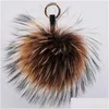 Keychains Lanyards Luxury 15Cm Fluffy Raccoon Fur Ball Real Key Chains Pompom Pompon Keyring Charm Women Bag Pendant 221119 Drop Deliv Dhejy