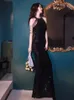 Abito da sera oro lungo Shinny New Halter donna elegante paillettes sirena maxi abito da ballo di fine anno Abendkleider Robe De Soiree Abiti