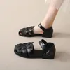 Sandalen Hohl Frauen Sommer Baotou Weiche Sohlen Flache Schuhe Für Retro Geflochtene Gürtelschnalle Roman