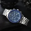 Men Luxe Designer Automatic Quartz Bekijk Tachymetre Mens Auto 6 Hands Moon Fase horloges Lederen stalen banden Polshorloge