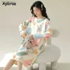 Dames Slaap Lounge Plus Size 5XL Leuke Dames Nachtjapon Herfst Winter Ronde Kraag Cartoon Katoenen Nachtjapon Kaii Konijn Print Nachtkleding JurkL240122