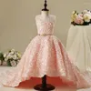 Girl Dresses PinK Floor-Length Floral Junior Bridesmaid Dress Chapel Train For Wedding Knee-Length Birthday Party Princess Gown 1-14