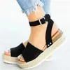 Sandals Woman Gladiator Summer Wedges Shoes High Heels Platform Peep Toe Buckle Strap Fashion Straw Rope Breathable Pumps