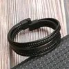 Charmarmband gotiskt rostfritt stål dekoration multi-skikt Braid läderarmband män punk trendiga smycken magnetiska spänne