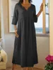 Party Dresses Women's Plus Size Rak klänning Half Sleeve Pleated A-Line Casual V-Neck Beach Bohemian Linen Summer Vestidos 2024