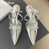 Sandaler Eilyeken Spring New Gold Silver Pumps Women Fashion Pointed Ladies Elegant Thin High Heel Hollow Out Dress Sandalias de Mujerj240122