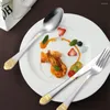 Geschirr-Sets, komplettes Geschirr mit Geschirr, 24-teiliges Besteck-Set aus vergoldetem Edelstahl mit Perlenspitze, Luxus-Feriengeschenk
