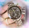 Populaire tous les sous-cadrans fonctionnant à grand cadran chronomètre montres hommes Quartz batterie mouvement horloge Bracelet étanche bracelet en acier inoxydable pas de temps montre montre de luxe