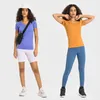 LL Kobiety wiosna i lato nowe damskie damskie okrągły szyję sportowy koszulka biegowa na fitness Top Slim Fit Fithable Shaping Yoga Short Rękawy