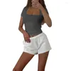 Koszulki damskie Summer Słodka koszulka Y2K Ubranie Bodycon Slim Fashion Tank Kobiety Zamożne T-shirt U-Neck Backless Krótki rękaw