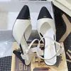 Ineinandergreifende C-Kristall-Sandalen, zweifarbig, zweifarbig, Lederketten, Pumps, flache Pantoletten, CHANL Slingback, formeller Mary Jane-Schuh mit Schleife, Kitten Heels, Sommer-Damen-Hochzeitskleid-Schuh