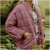 Womens Jackets Winter Coats For Women Warm Fleece Coat Loose Plain Quilted Stand Collar Zip Up Jacket Outerwear With Pocket Drop Deliv Dhqzh