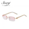 Solglasögon Story 2022 Retro Frameless Marbling Frame Acetate Solglasögon Män kvinnor Fashion Green Lenses Rimless Rectangle Sun Glasses S520C YQ240120