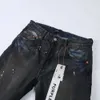 Męskie dżinsy fioletowe zupełnie nowa modna marka High Street Black myjna i mielona biała rozpryskiwane atrament graffiti szczupłe dżinsy dla mężczyzn