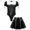 Sexy Set Sexy Set Mens Sissy Sexy Sets Adults Maid Sissy Crossdresser Cosplay Party Come PVC Leather Wetlook Bodysuit Thong Leotard with Skirt C240410