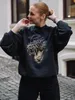 Designer Leopard Graphic Sweatshirts Femmes Hiver Printemps Vêtements 2024 Manches longues O Cou Coton Mode Pulls Tops Femme Surdimensionné Sweatshirts Streetwear