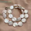 Hängsmycken 18mm pärla ovanlig barock choker uttalande halsband vit färg rund mynt platt form naturliga sötvatten pärlor vik ansikte 58 cm