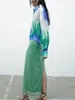 Женские блузки 2024, весенне-летние повседневные универсальные топы с длинными рукавами, элегантные однобортные уличные зеленые рубашки с принтом тай-дай
