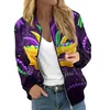 Women's Jackets For Women Long Sleeve Lightweight Zip Up Cropped Fashion Mardi Gras Print Outerwear Casual Quilted Whith Pockets