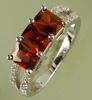 A00969 Red Emerald Cut Garnet White Topaz Creży 18K platynowy pierścień rozmiar 9 Ship7247615