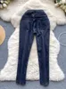 Pantalon femme hiver noir Slim longueur cheville jean bleu taille haute épais chaud mince peluche crayon mode femme gris vêtements