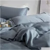 Conjuntos de cama Livesthete Luxo 100% Seda Cinza Conjunto Mulheres Beleza para Cuidados com a Pele Duvet Er Queen King Bed Roupa Grande Sono Drop Entrega H Dhchw