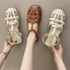 Sandały zielone obcasy buty retro butów lato oryginalna moda gladiator komfort płaski splot z tyłu pasek seksowny swobodny niebieski