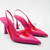 Sandals TRAF 2022 Women High Heels Shoes Summer New Rose Red Patchwork Sandals Pointed Stiletto Woman Pumps Elegant Pumps ShoesJ240122