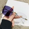 Rimless Women Big Square Gold Metal Moissanite Bling Lunettes Photogray 2023 Female Photochromic Anti Blue Light Glasses